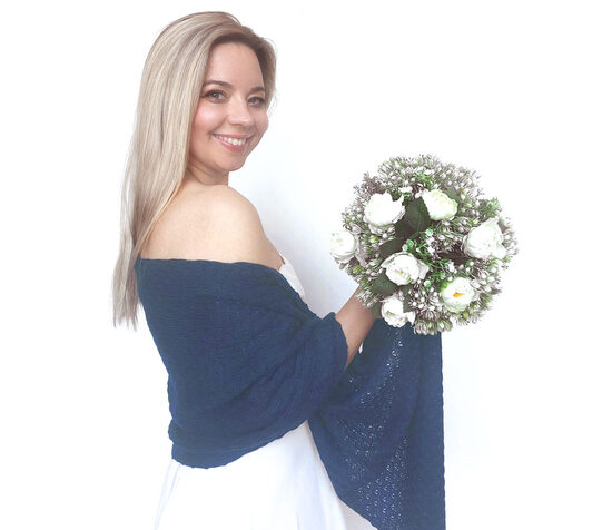 Dark blue bridal shawl, knitted wedding wrap, bridesmaid shawl, code WB19